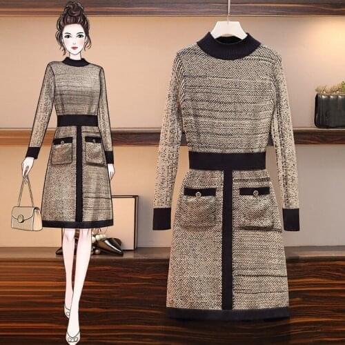 Women Knitted Patchwork sexy Mini Dress Pocket O-Neck Sweater Dresses Autumn Winter Plus Size Lady Clothes Vestidos Mujer 2020