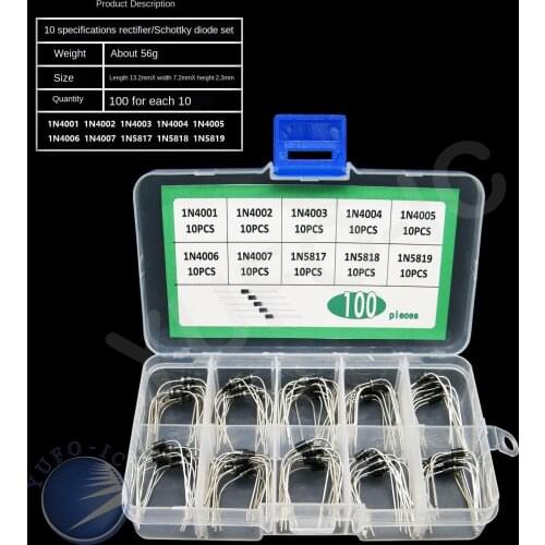 10Value*10pcs=100pc rectifier diode kit box 1N4001 IN4002 1N4003 1N4004 1N4005 1N4006 1N4007 1N5817 1N5818 1N5819 Assorted mix