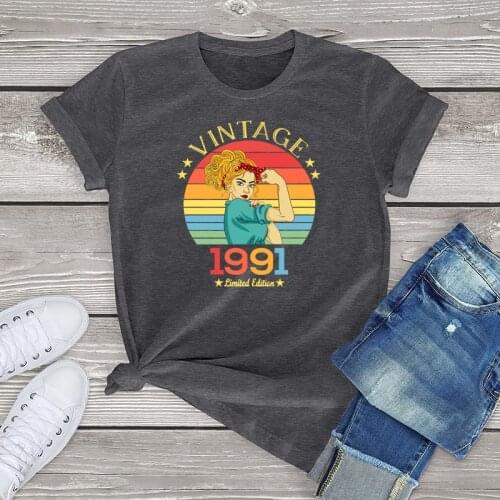 100 Cotton Vintage 1991 Limited Edition T Shirt 20th 30th 40th Birthday Graphic Tees 1981 1971 Womens Shirts Vintage Unisex Tops
