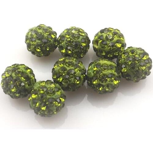 100pcs/lot 10mm Olive Green Color Rhinestone Loose Beads 6 Rows Pave Disco Ball For Jewelry Making