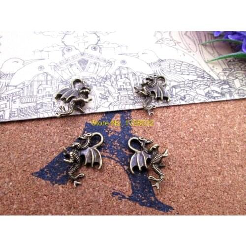 20pcs bronze tone Dragon Charms 3D Dragon Pendants Fantasy Charms Dragon Beads 21x13mm