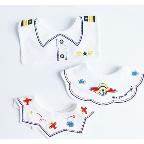 3Pcs Set Newborn Babies Cotton Bibs Boys And Girls Cute Neck Wear Accessories Cartoon Plane Airpilot Rainbow Embriodery Burp