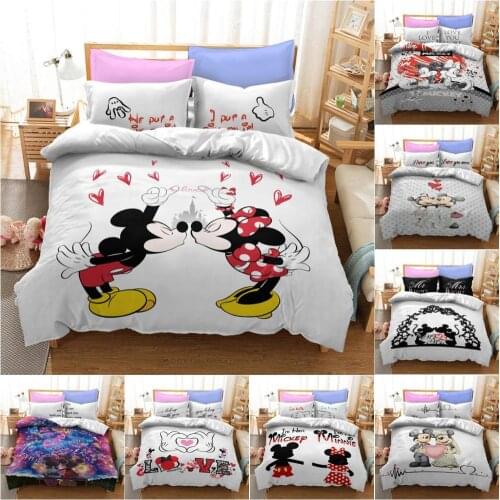 3D Disney Mickey Minnie Mouse Duvet Cover Set with Pillowcase Bedroom Decoration Bedding Set Twin Queen King for Couple Gifts