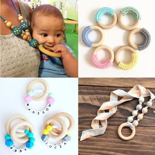 5pcs Baby Wooden Teething Rings 70mm Dutch Wooden Circle Necklace Bracelet DIY Crafts Natural New Baby Oral Care Safety
