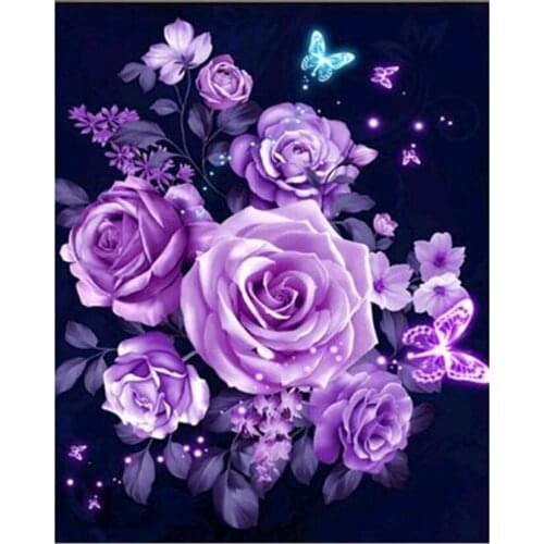 5D DIY Diamond Painting Square/Round Diamond Flower Painting Purple Flower Picture Cross Stitch Embroidery Decoration Art TX070