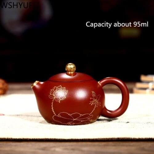 Purple sand teapot 95ml Craft master Wang Ting hand-made gold small Xi Shi pot Smooth water Home drinking utensils WSHYUFEI