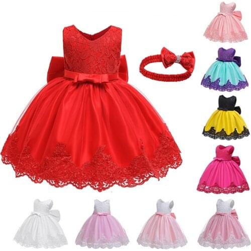 Baby Dress Big Bow Lace Flower Christening Gown Baptism Clothes Newborn Kids Girls Birthday Princess Infant Party Costume