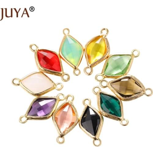 Juya 4pcs Glass Connector Rhombus Shape Pendants Jewelry Making for DIY Earrings Findings Necklace Bracele Accessories Materials