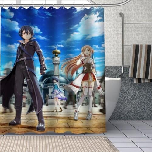 Hot Custom Japanese Anime Sword Art Online Curtains Polyester Bathroom Waterproof Shower Curtain With Plastic Hooks More Size