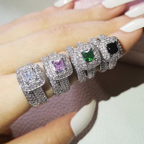 Moonso Trendy Luxury Wedding Ring Set Band For Bridal Girls And Women Ladys Love Couple Pair Jewelry R3400
