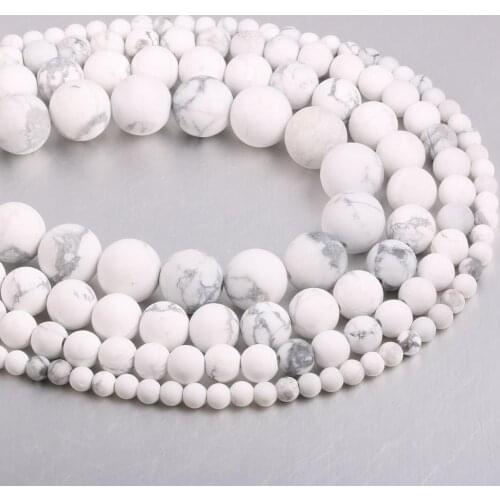 Natural Frosted White Turquoises Round Loose Beads 4 6 8 10 12 MM Pick Size For Jewelry Making 15" Strand DIY Jewelry
