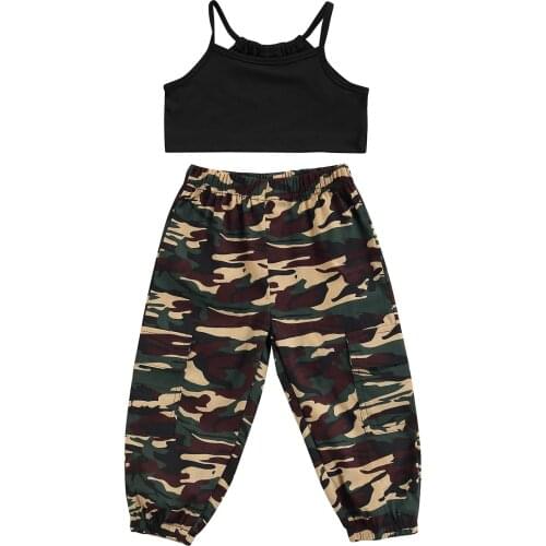 Summer New Girls Clothes 2pcs Fashion Girl Sleeveless Top Camouflage Pants Children Clothing Set Kids Girls Clothes Suit