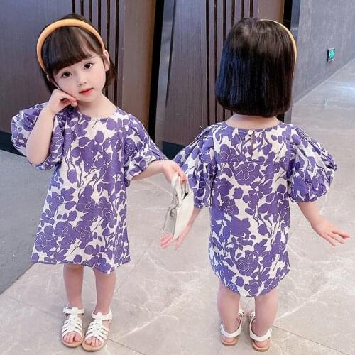2021 new dress summer dress little girl dress bubble sleeve girl casual dress flower print fashio casual trend 1 2 3 4 5 6 years