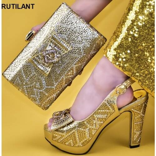 New Decorated with Rhinestone Nigerian Shoes and Matching Bags african shoe and bag set decorated with rhinestone Buckle Strap