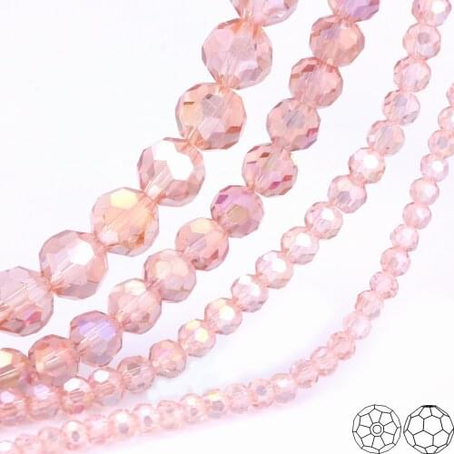 OlingArt 3/4/6/8mm Round Glass Beads Rondelle Austria 32 faceted crystal Pink AB color Loose bead DIY Jewelry Making