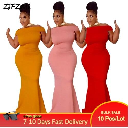 Bulk Items Wholesale Lots Womens Dress Slash Neck Off The Shoulder Cascading Ruffles Bodycon Mermaid Long Party Club Dresses