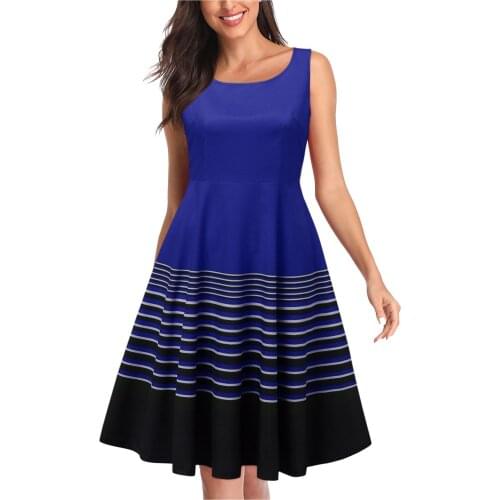 Summer Womens Midi Dress Fashion Stripe Patchwork Tank Dress Elegant Vintage High Wasit A-Line Dres Party Wedding Vestidos