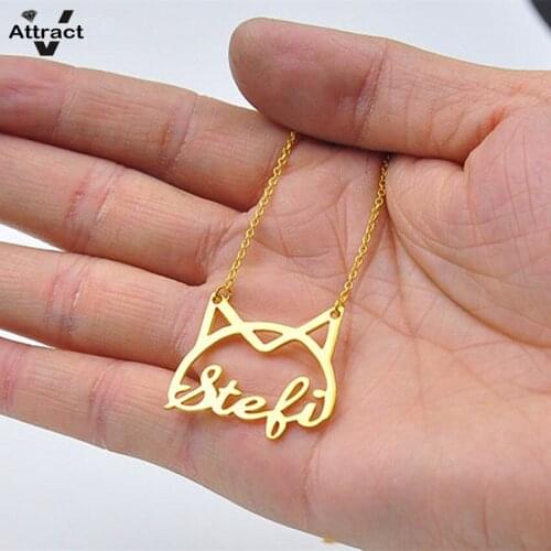 Birthday Gift Gold Cat Kitty Choker Custom Name Necklace Nameplate Pendent Personalized Women Jewelry Hand Cut Out Letters Colar