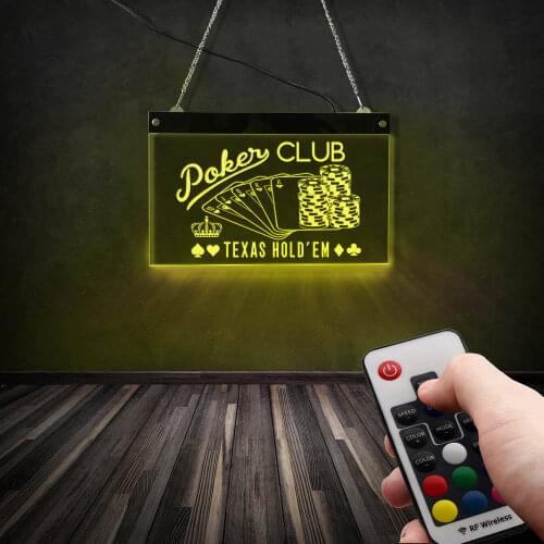 Poker Club Game Room Multi-color Changing LED Hanging Wall Sign Texas Hold'em Chips Poker Gambling Lighting Neon Display Board