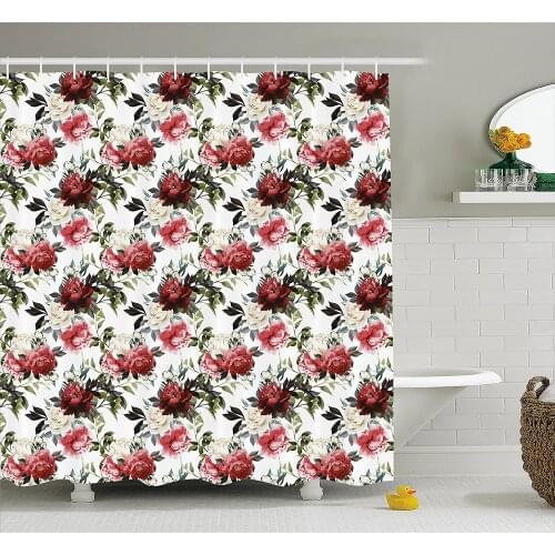 Shabby Chic Shower Curtain Country Style Floral Flower Roses Watercolor Image Art Home Decoration Bathroom Curtains