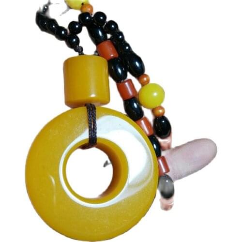 Natural Hotan Topaz Peaceful Button Yellow Jade Necklace Pendant