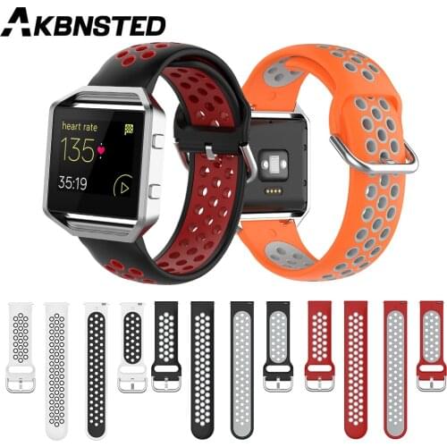 AKBNSTED 23MM Two-Color Soft Silicone Watch Strap For Fitbit Blaze/Versa/Versa 2/Versa Lite Smart Watch Replacement Wristband
