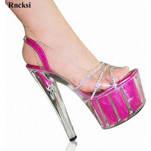 Rncksi New womens shoes pole dancing shoes 15cm high heels sandals crystal shoes clear Sparkling Glitter wedding shoes