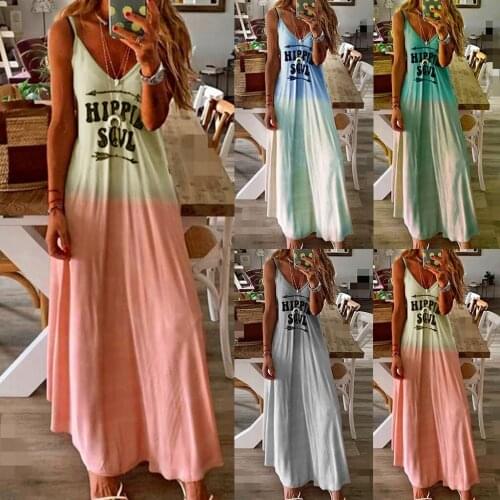 S-6XL Multicolor Womens Plus Size Letter Sleeveless Gradual Print Long Dress Maxi Dress Letter printing Casual home skirt F4
