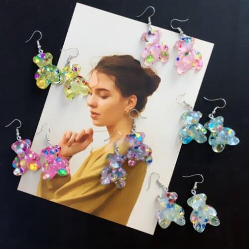 Cartoon Lovely Colorful Bear Dangle Earrings Resin Candy Color Sequin Animal Earrings For Women Girls Fashon Party Jewelry Gift