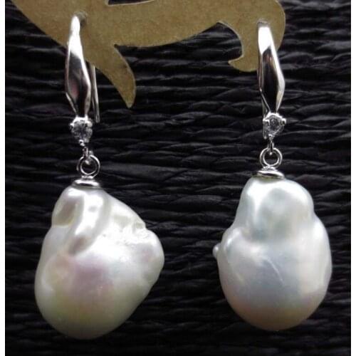 Baroque 13.5mm nucleated genuine freshwater pearl earring natural Luxury Ms. girl Wedding Jewelry