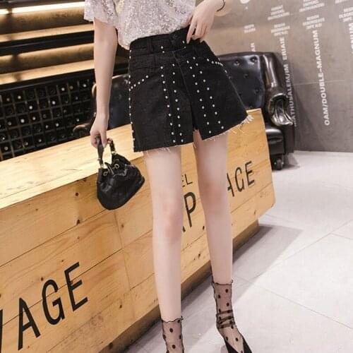 High Waist Fake Piece Embroidered Flares Rivet Cowgirl Shorts Skirts New Brand Fashion Thin Slim Button Fly Womens Flare Shorts