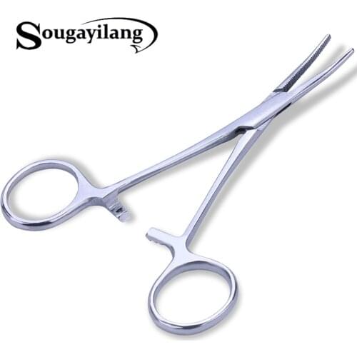 Sougayilang 14cm Hemostatic Stainless Steel Pliers Hand Tools Fishing Hemostat Straight Type Forceps Locking Clamps Hand Tool