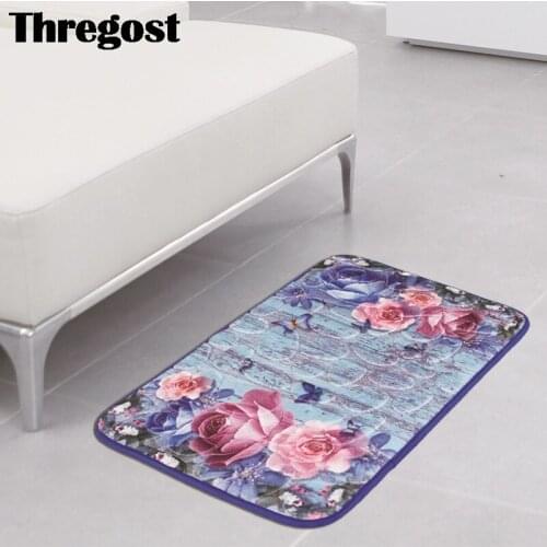 Thregost Print Non Slip Floor Mat Microfiber Suede Rug Water Absorbing Bath Mats 40x60cm Door Kitchen Rugs