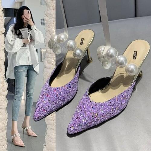 Women Shoes High Heels Sexy Summer Fashion String Bead Wineglass Heel Slippers Trend Cool Wrap Toe High Heel Modern Slippers 40