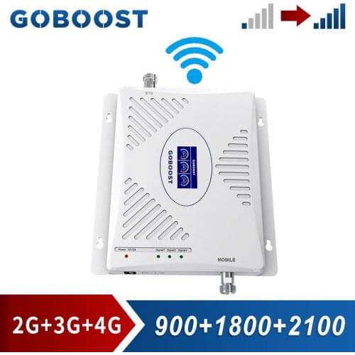 GOBOOST Triple Band Cell Phone Signal Booster 2g 3g 4g Amplifier GSM 900 MHz Band 1 LTE 1800 2100 MHz Band 3 Repeater