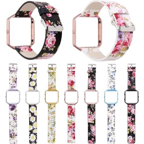 Protective Metal Frame Colorful Daisy Flower Leather Strap For Fitbit Blaze Band Watchband 23mm Floral Bracelet Rural Wristbands