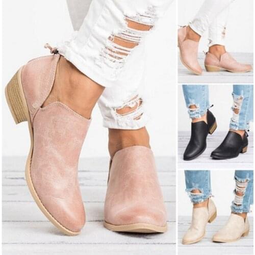 New Autumn Ankle Women Boots Square Heel Slip On Women Female High Heels Single Shoes Pointed Toe Casual Ladies Shoes 44 Yards