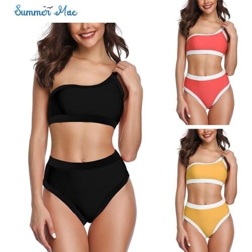 Summer Mae Women Bikini Set One Shoulder Padded Sexy High Waist Two Piece Bathing Suit