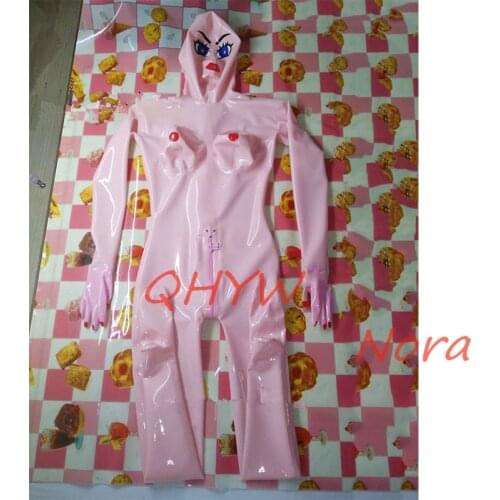 Latex Catsuit Pink Full Body 3d Breast Rubber Bodysuit Full Cover Suit with Back Crotch Zip Handmade Size XXS-XXL for Women