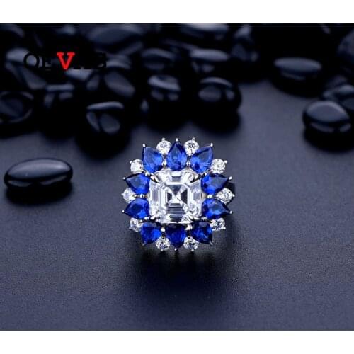 OEVAS 100% 925 Sterling Silver 10*10mm White High Carbon Diamond Water Drop Sapphire Flower Rings For Women Party Fine Jewelry