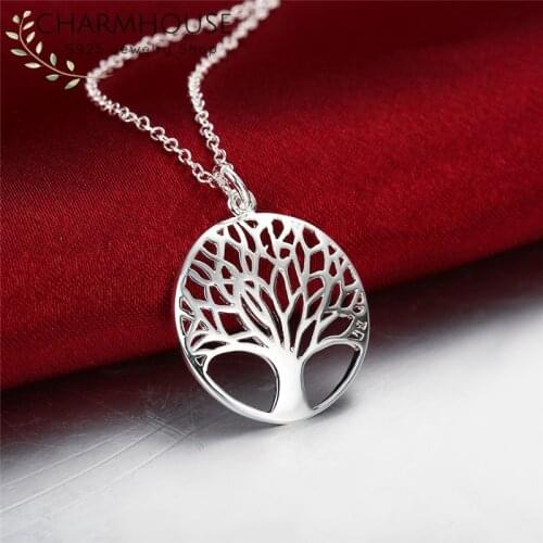 Pure 925 Silver Necklaces For Women Tree Life Pendant Necklace Collier Femme Wedding Bridal Jewelry Accessories Bijoux Gifts