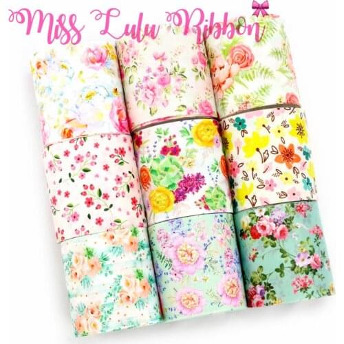 16mm-75mm Spring Flower Series Printed Grosgrain/Foe Ribbon DIY Hair Bowknots Colorful Flora Gift Packing 50yards/roll