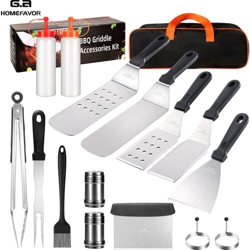 16 Pcs Griddle Grill Tools BBQ Spatula Tongs Brush Flat Top Barbecue Accessories Kit For Teppanyaki And Camping