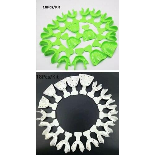 18Pcs/lot Dental Edentulous Jaw Impression Trays Full/Complete Denture Teeth Repair 1Kit Green&White
