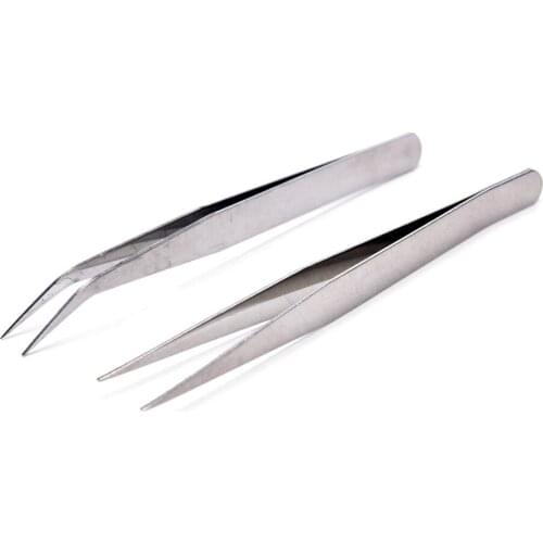 2PCS tweezers Nail Art Nippers Straight & Curved Tweezer For Eyelash Extensions Stainless steel make up tools