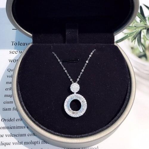 Aazuo 18K Jewelry Set White Gold Real Diamond Classic Round Shape Necklace With Gold Chain Gift For Women Engagement Party Au750