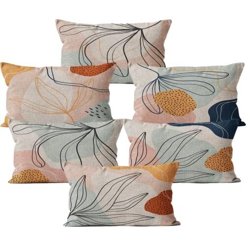 Art Cushion Cover Beige Linen Flower Throw Pillow Case Car Decor Home Decoration 30x50 Abstract Decorative Pillowcase