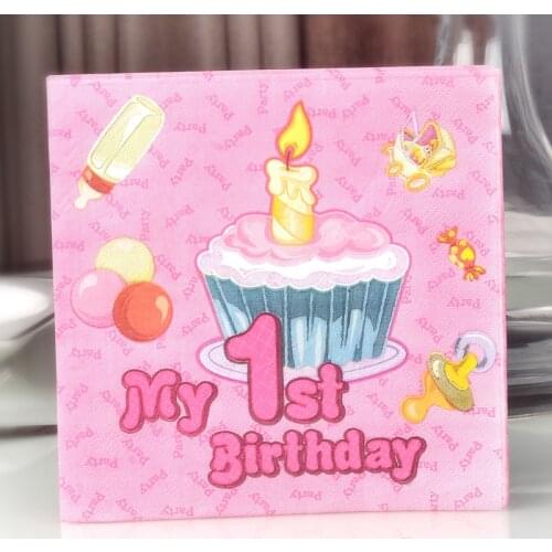 Blue Pink Happy Birthday Napkin First Birthday Boy Girl Baby Shower Party Supplies 33cm*33cm Decoupage Decorated Wood Cloth
