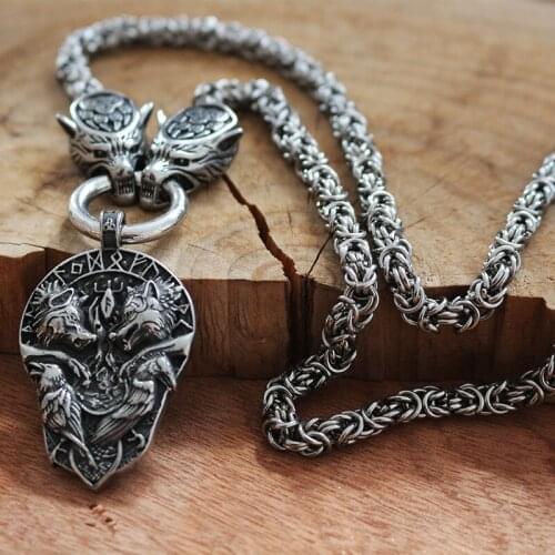 Men necklace viking wolf head with celt wolf head necklace stainless steel pendant norse talisman ethnic jewelry