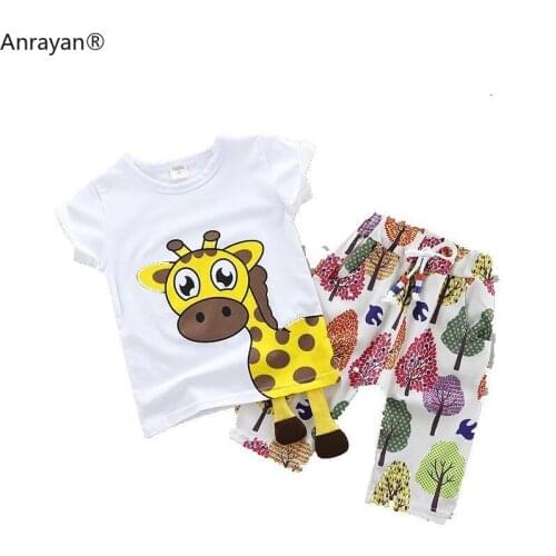 Summer Children Baby Cotton Cloth Cartoon Giraffe T-Shirt Shorts 2pcs/Sets Child Toddler Boys Girls Clothing Tracksuits SUIT SET